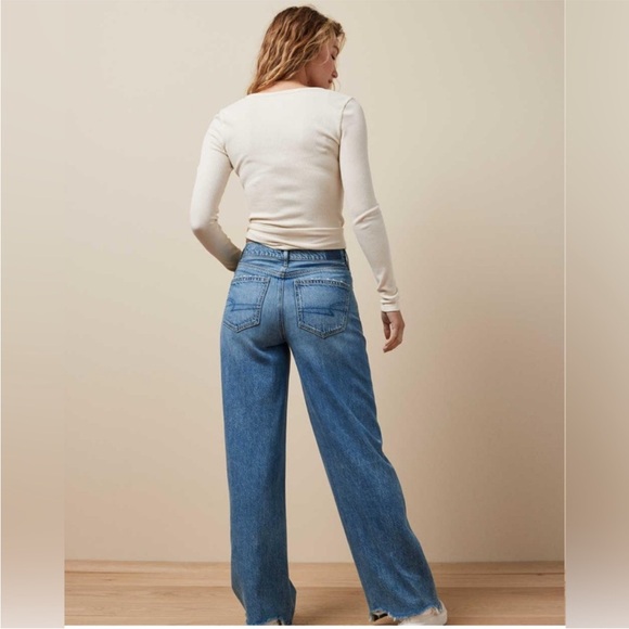 American Eagle Outfitters Super High Rise Baggy Wide Leg Jeans Size 8 Long - Picture 2 of 16